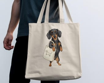 Bolsa Tote com Estampa de Dachshund, Bolsa com Arte de Cachorro Salsicha Fofo, Presente para Amantes de Cachorros Salsicha, Bolsa de Compras com Ilustração de Filhote de Dachshund, Bolsa Tote com Ilustração Adorável de Cachorro