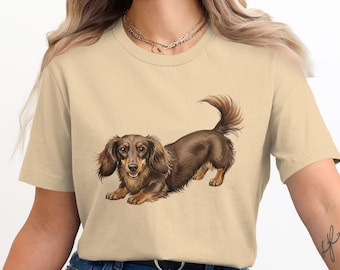 Long Haired Dachshund T-Shirt, Doxie Dog Tee, Cute Sausage Dog Shirt, Men and Women