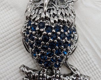 Sterling Silver Owl Pendant Charm | Black Pave Gemstones, Textured Branch Necklace Charm