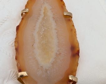 Natural Red Agate Slice Pendant - Wire Wrapped Boho Crystal Healing Necklace