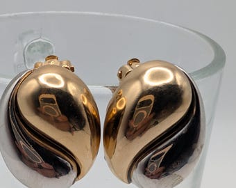 Ciner Vintage 1980s Two Tone Gold Swirl Dome Clip On Earrings Chunky Statement