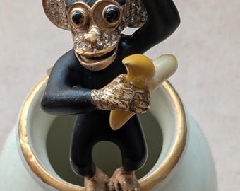 Patch NYC Vintage Black & Gold Monkey Statement Ring Size 8 with Banana - Crystal Eyes