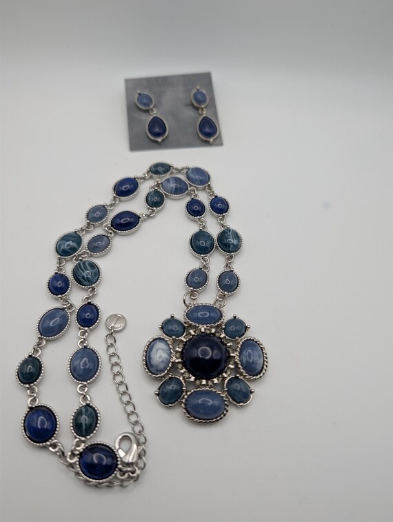 Talbots Blue Stone Statement Necklace Earrings Se… - image 5