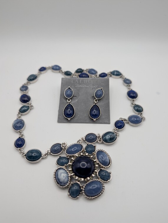 Talbots Blue Stone Statement Necklace Earrings Se… - image 9