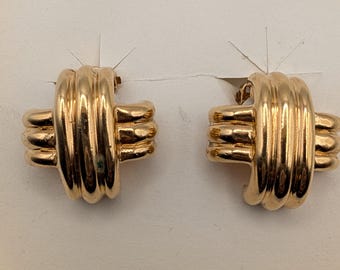 Vintage CINER Silver Tone Ribbed Knot Clip-On Earrings Designer Signed