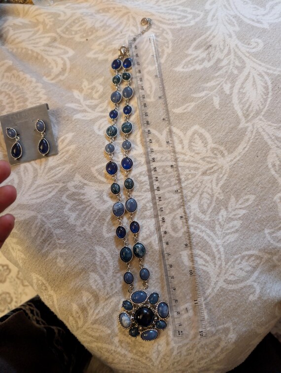 Talbots Blue Stone Statement Necklace Earrings Se… - image 3
