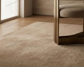 Hand Tufted Warm Taupe Wool Rug with Deep Plush Finish Solid Minimal Luxury Elegant Modern for Living Room Bedroom Kids Room Nursery Rug