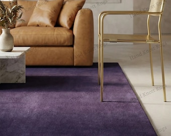Hand Tufted Wool Solid Purple Rug with Rich Soft Surface Plain Luxury Area Rug Crafted for Statement Living Room Bedroom Creative Studio Rug