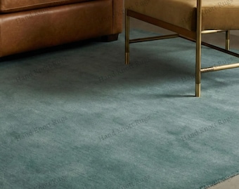 Hand Tufted Wool Solid Area Rug Soft Teal Blue Green Tone for Living Room Bedroom Guest Dining Office 3x5 to 12x18 Large Modern Plain Rug