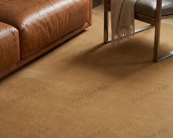 Hand Tufted Soft Camel Wool Rug for Luxury Living Rooms Modern Minimal Interiors Plush Solid Tone Designer 4x6,5x8,7x10,12x15,12x18 Area Rug