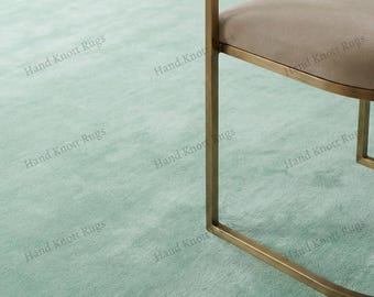 Hand Tufted Powder Blue Wool Rug with Plush Soft Finish, Solid Minimal Design for Luxury Living Room Modern Bedroom Calm Contemporary Rug