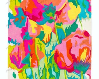 Hand Tufted Abstract Floral Wool Rug Colorful Maximalist Area Rug Neon Botanical Statement Rug Modern Rug for Living Room Bedroom Decor Rug