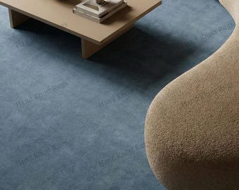 Hand Tufted Steel Blue Wool Rug for Modern Luxury Interiors Elegant Plain Plush Area Rug Soft Denim Blue Tone for Living Room Bedroom Rug