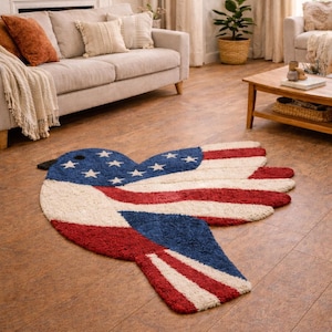 Alfombra tejida a mano con diseño de pájaros y bandera estadounidense, decoración patriótica de EE. UU.
