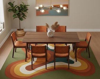 Retro Mid Century Geometric Area Rug, Hand Tufted Color Block Modern Carpet