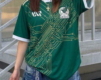 Green Mexico Jersey Cyber Circuit Board Mexico Soccer National Team Aztec Futuristic Eagle All Over Print Shirt