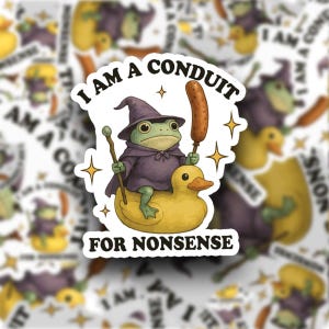 Pegatina "Soy un conducto para el sinsentido", pegatina divertida de un mago rana, pegatina de meme, pegatina sarcástica, pegatina rara