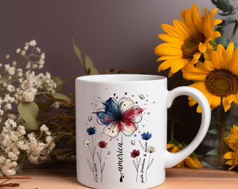 Patriotic Floral Mug | 4th of July Coffee Mug | America Flower Mug | USA Gift | Independence Day Cup