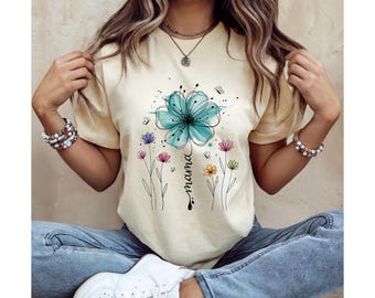 Mama Blumen Shirt | Floral Mom Shirt | Geschenk für Mama | Muttertag Shirt | Blumen Motiv Damen T-Shirt