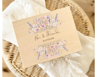 Personalisierte Hochzeitskiste mit Blumen - Erinnerungskiste Hochzeit mit Namen & Datum - Geschenk zur Hochzeit Holzbox personalisiert Paar