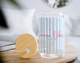 Coastal Summer Vibes Glass | Beach Aesthetic Cup with Shells and Starfish | Cute Ocean Sipper Glass | Summer Iced Coffee Cup