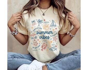 Summer Vibes Shirt Beach Vacation Tee Coastal Summer Shirt Tropical Holiday T Shirt Cute Summer Graphic Tee