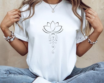 Minimalist Lotus Shirt, Yoga Aesthetic Tee, Spiritual Line Art Shirt, Meditation Gift, Zen Clothing Women, Boho Yoga Top