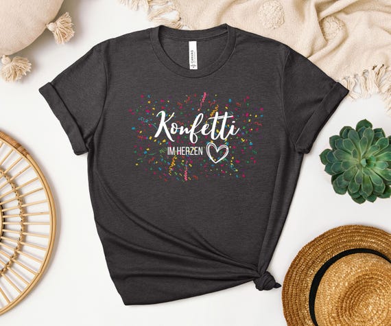 Konfetti T-Shirt Damen | Buntes Party Shirt mit Herz | Geburtstag Outfit | Lustiges Statement Shirt | Geschenk Freundin