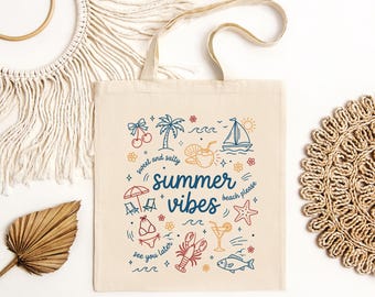 Summer Vibes Tote Bag, Beach Tote Bag, Cute Summer Bag, Vacation Tote, Coastal Tote Bag, Beach Lover Gift, Summer Aesthetic Bag