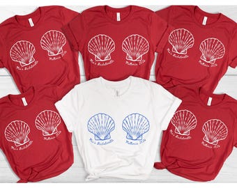 Personalisiertes JGA T-Shirt Muschel, Junggesellinnenabschied Mallorca Ibiza Shirt, Team Bride T-Shirt, Bridal Party Outfit, JGA Damen