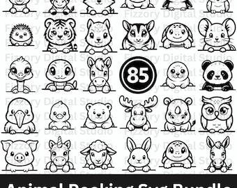 Ensemble SVG animal furtivement | 85 fichiers SVG animaux mignons coucou pour Cricut, animaux Kawaii PNG pour chemises, autocollants et tasses