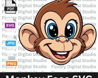 Affe Gesicht SVG | Süße Affe Clipart PNG, Cartoon Tier Cricut geschnitten Datei, Kinder-Shirt-Becher-Design, digitaler Download