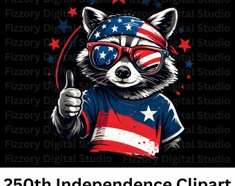 Design de chemise du 4 juillet PNG | Clipart patriotique de raton laveur des Etats-Unis | 250e anniversaire de l'indépendance | Amérique sublimation PNG