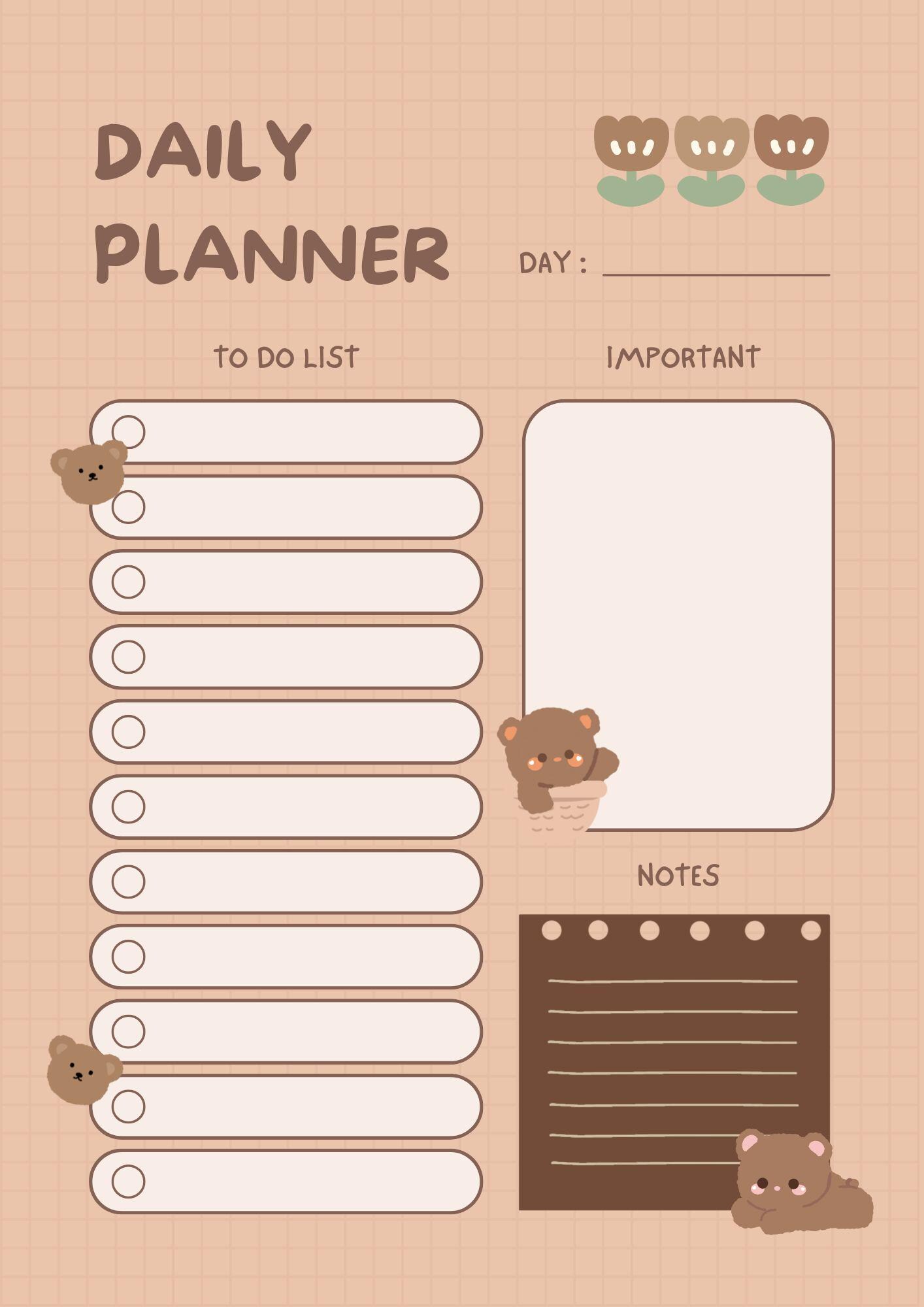 Cute Bear Printable Planner PDF | Kawaii Daily Weekly Monthly Planner ...