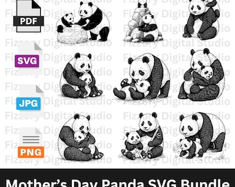 Muttertags-Panda SVG-Bundle | Niedliche Mama und Baby Panda Clipart, Panda Mama Shirt Design, Geschenk für Mama Cricut PNG
