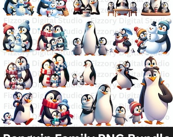 Niedliche Familie Pinguin PNG Bündel | Kawaii Winter Pinguin Clipart | 18 Gemütliche Pinguin-Designs | Kinderzimmer PNG | Sofort Download