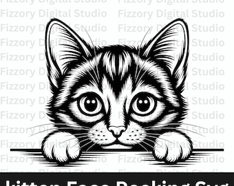 Svg chat furtif | Joli visage de chaton Svg Png Dxf Eps, fichier de coupe Cricut amoureux des chats, des cliparts pour animaux de compagnie, conception découpée au Laser, téléchargement immédiat