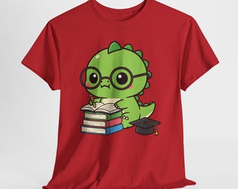 Niedliches Dinosaurier T-Shirt | Lesender Dino mit Brille | Kinder T-Shirt Design | Cricut PNG PDF Schnittdatei