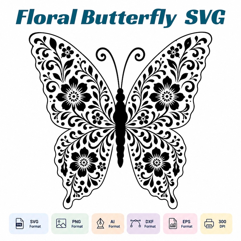 Floral Butterfly SVG | Butterfly Flower Cut File, Laser Cut Wall Art ...