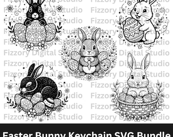 Osterhase Schlüsselanhänger SVG Bundle | Laser-Schnitt-Holz Gravurdateien (Digitaler Download)