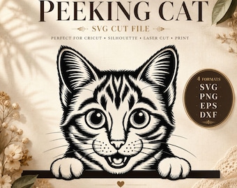 Peeking Cat Svg, Cat Face Cut File, Cat Clipart Png, Cricut Cat Design, Dxf Eps Files, Kitty Decal, Instant Download