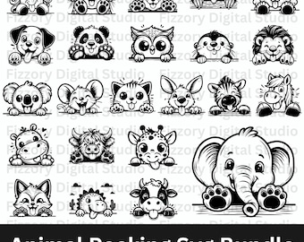 Ensemble SVG animal furtivement | Mignons fichiers SVG animaux coucou pour Cricut, animaux Kawaii PNG pour chemises, autocollants et tasses