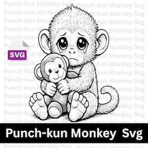 Punch-Kun inspirierter Baby Affe SVG | Emotionale Linie Kunst Wandkunst (Digitaler Download)