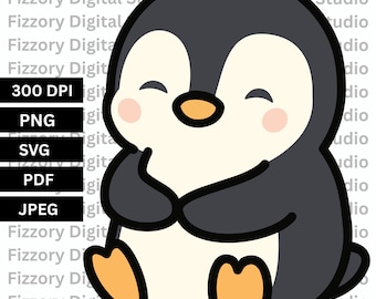 Lot de cliparts pingouin kawaii | Graphiques pour chambre d'enfant (PNG, SVG, PDF) (téléchargement instantané)