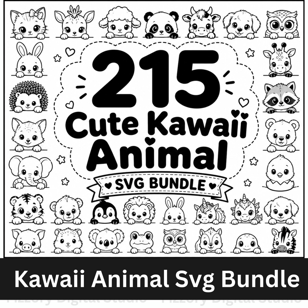 Kawaii Animal SVG Bundle | 215 Cute Animal PNG EPS Files, Peeking ...