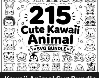 Ensemble Kawaii Animal SVG | 215 fichiers PNG EPS animal mignon, Peeking Animal Clipart, fichiers de coupe Cricut, téléchargement immédiat