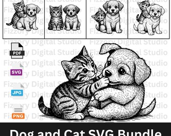 Hund und Katze SVG Bundle | Welpe Kätzchen Clipart, Haustier-Schnittdateien (svg, png, jpeg, pdf)