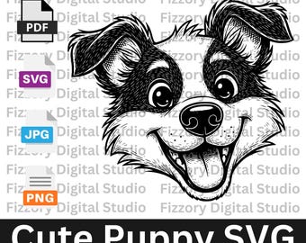 Süßer Hund SVG | Welpen Gesicht PNG, Cricut Shirt Design, Hund Clipart, Haustier Liebhaber Geschenk, Gravur Stil svg, printable PDF