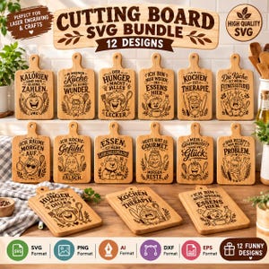 German Funny Cutting Board Bundle, Kitchen Quotes SVG  12 Sarcastic Laser Kitchen Engraving Designs