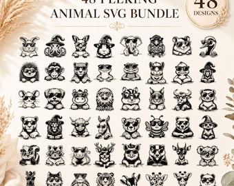 Ensemble SVG animal furtif | Animaux kawaii coucou pour t-shirts, autocollants (téléchargement numérique)